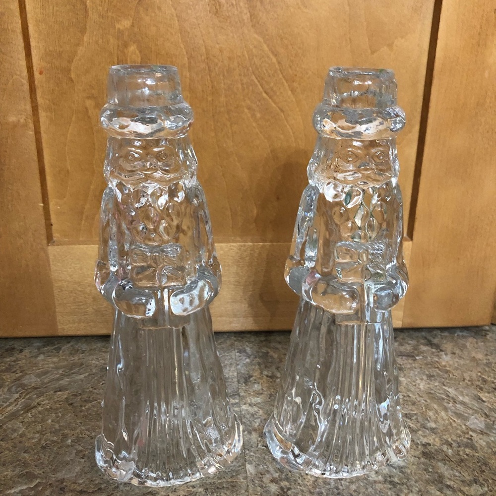 Princess House Father Christmas Crystal Candle Holders Set of 2